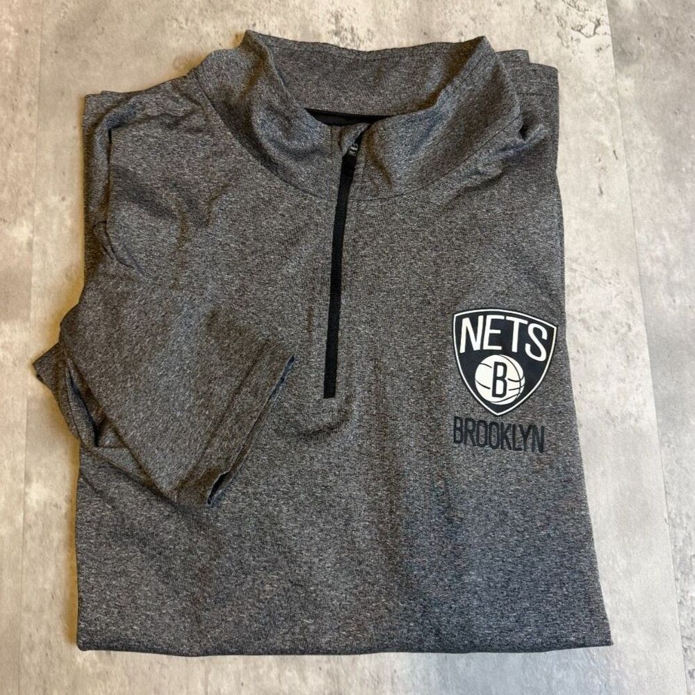 Brooklyn Nets NBA Quarter Zip Pullover Gray Size L/XL